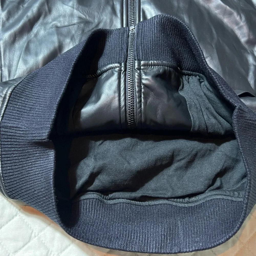 Mode of‎ One Black Faux Leather Hooded full Zip Jacket Men’s Small long sleeve